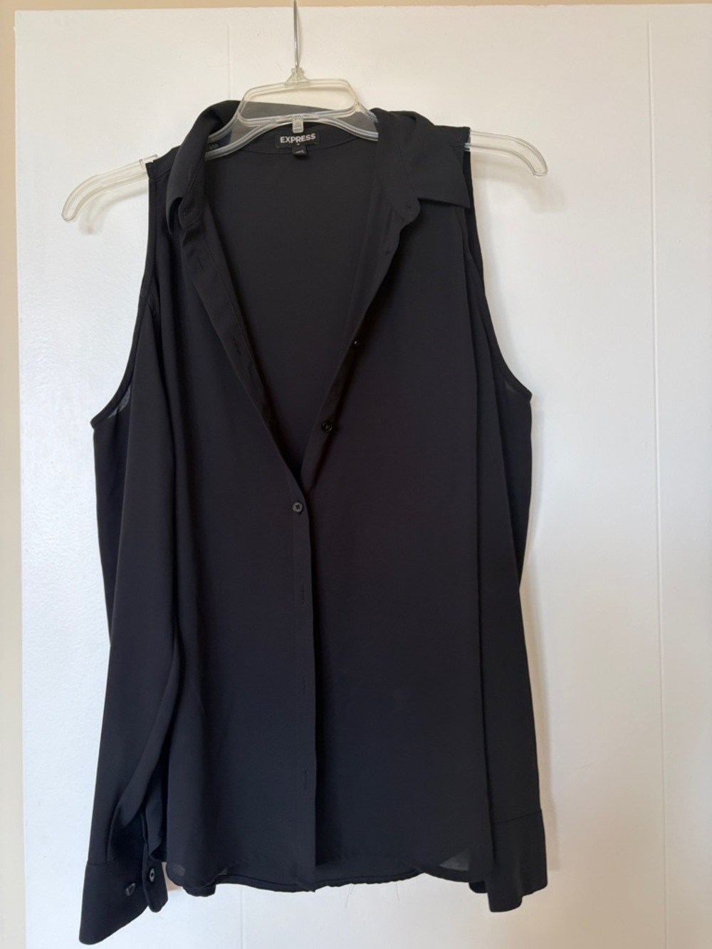 Express Black Cold-Shoulder Button-Down Blouse - Picture 3 of 6